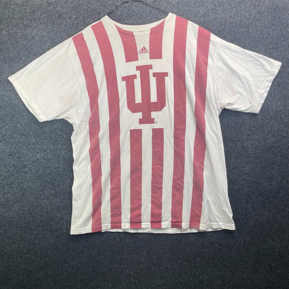 Adidas Indiana Hoosiers Candy Stripe Logo T-Shirt Men's XL White Red